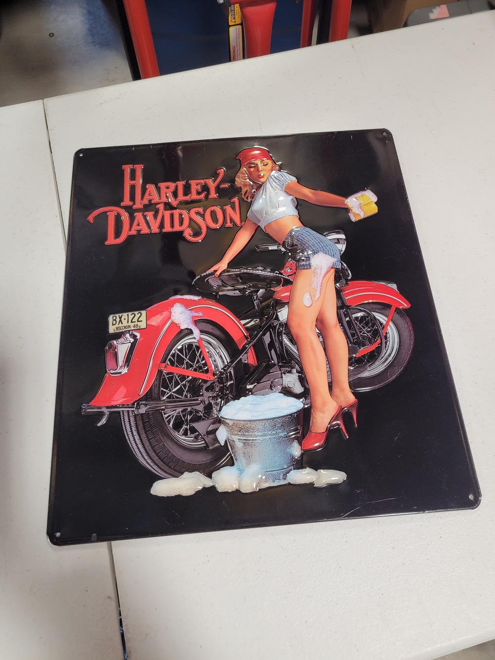 Harley-Davidson Pin-Up Metal Sign in Red and Black
